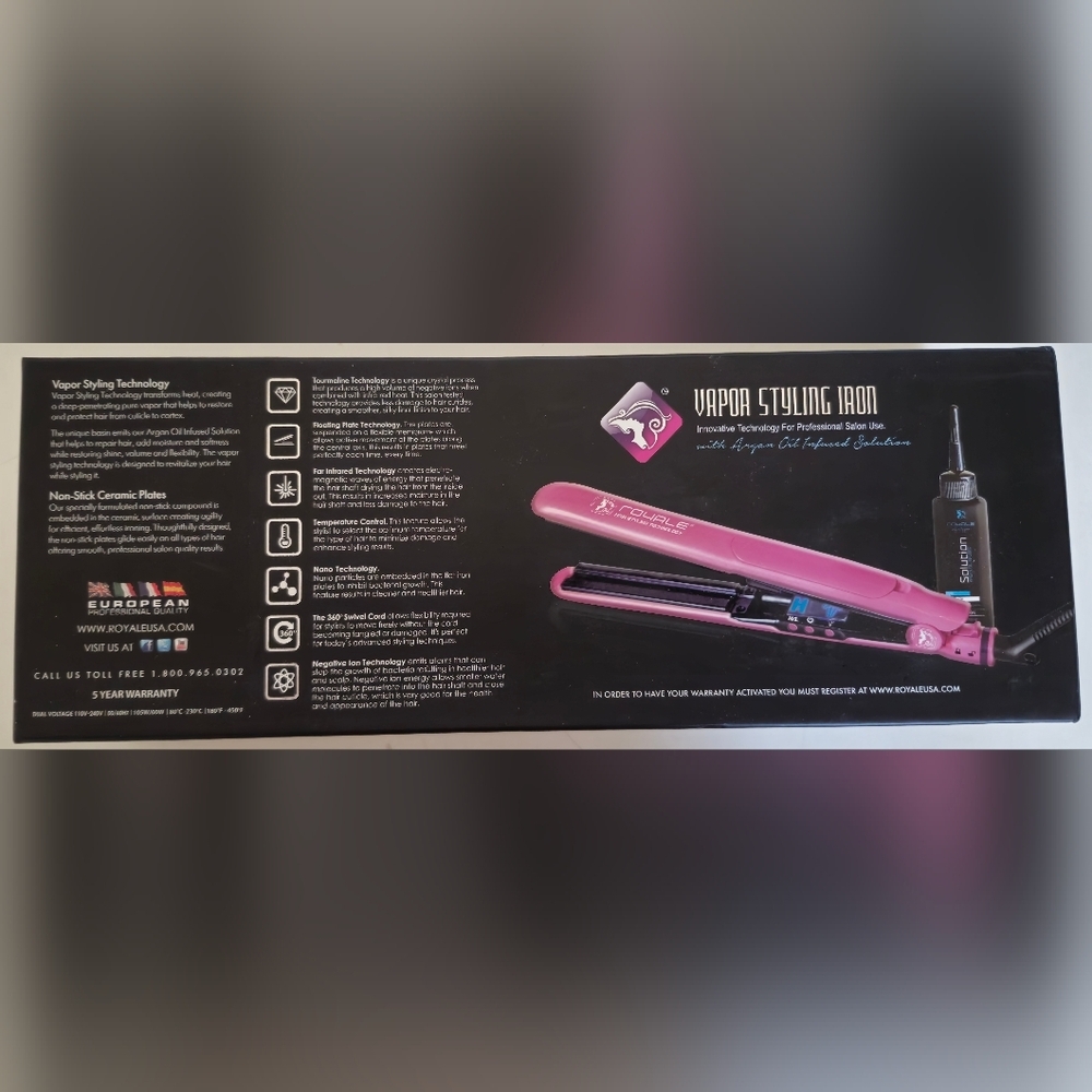 NIB-Royale Ceramic Vapor Styling FlatIron, Argan Infusion Oil, Shoe Holder-SET - Picture 7 of 14